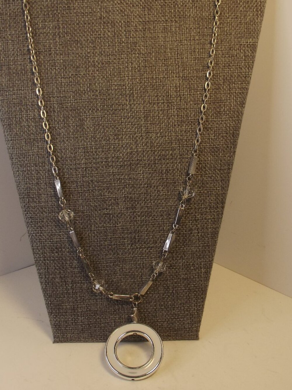 Silver Tone Fashion Necklace with Round Enamel Pendant